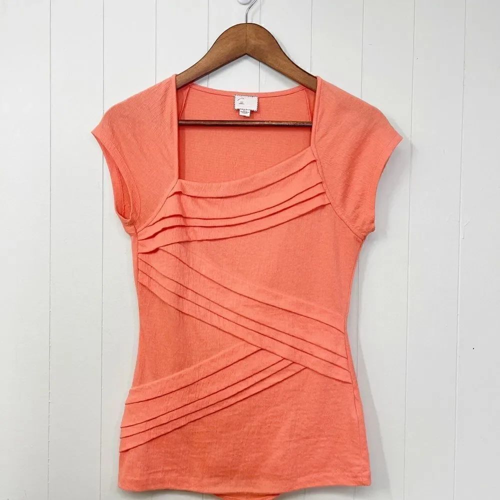 Anthropologie Postmark Pleated Cap Sleeve Top Coral Size Extra Small